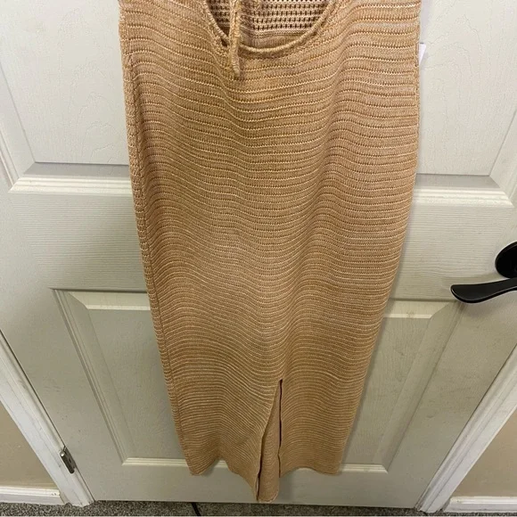 Torn by Ronny Kobo Small "Brown Sand" Beige/Tan Madi Knit Crochet Maxi Dress - Picture 9 of 10